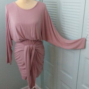 NWT FP BEACH XS MAUVE OB1425351 VISCOSE TIE FRONT RUCHED BACK BAT WING SLEEVES